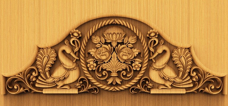 H God Frame - HB-26 Elegant Swan and Floral Motif Decorative Wood Carving